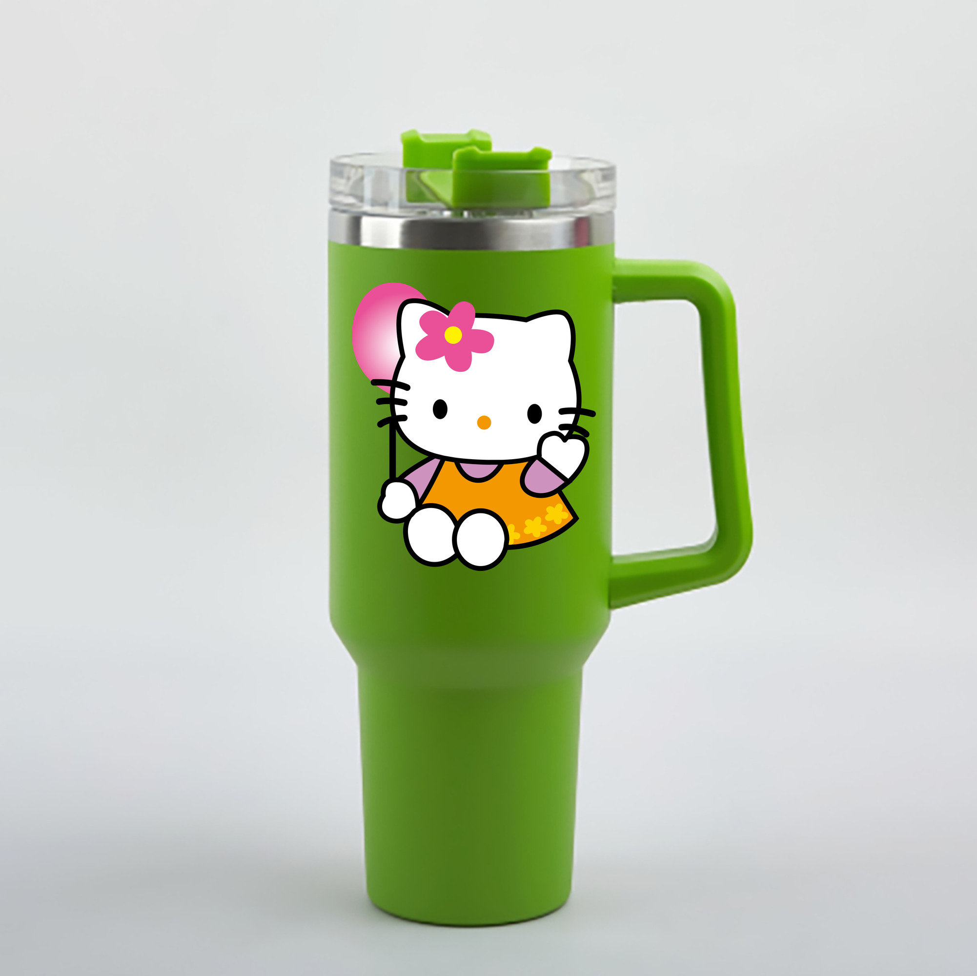 （画像用） Hello Kitty ハローキティ 1200mL車用タンブラー - クリスタルステッカー（プラスチックストロー付き）